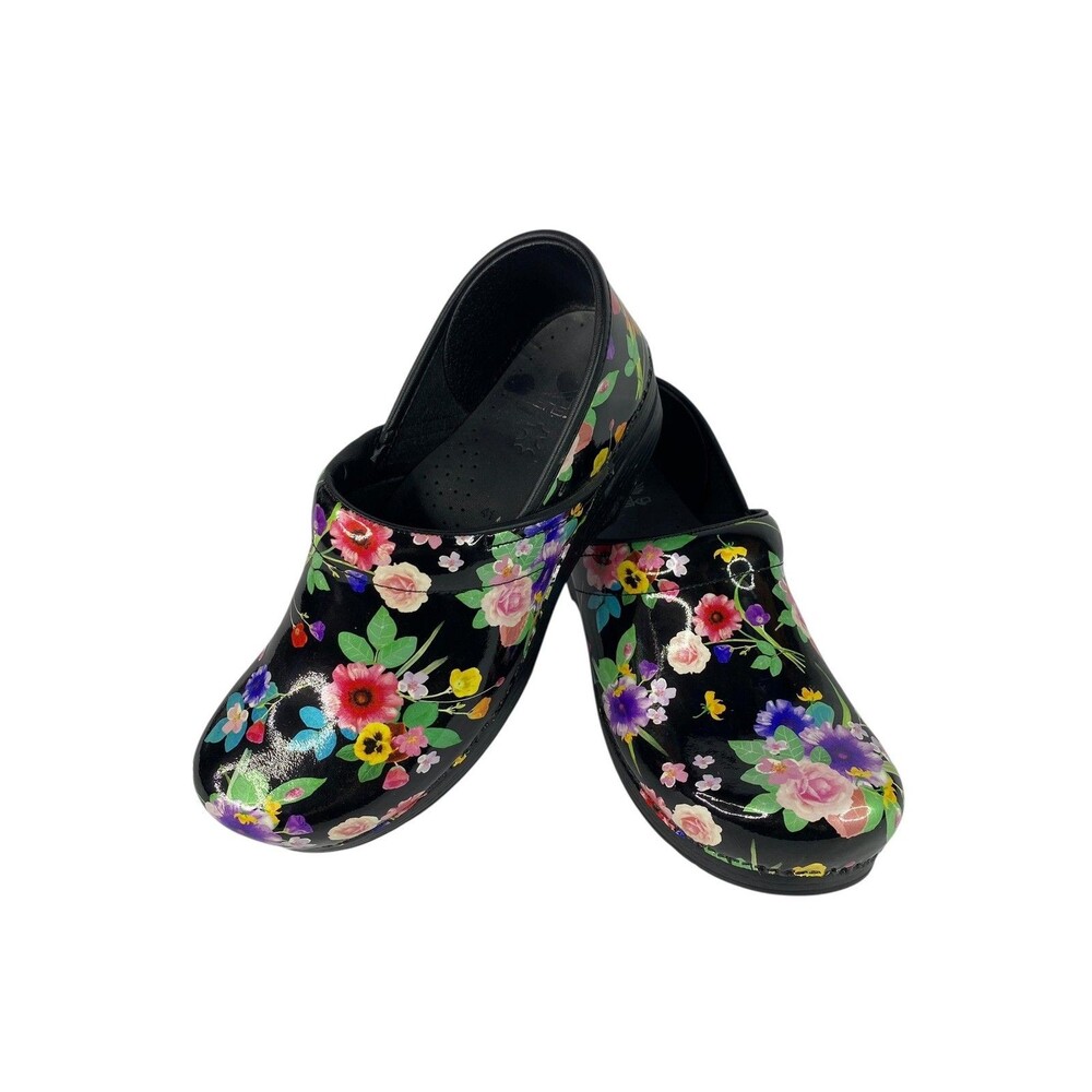 Dansko Professional Shoes Womens Size US 10.5 Multicolor Floral Patent Clogs